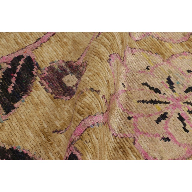 Textile Rug & Kilim's Modern Rug in Beige, Gold, and Pink Floral Pattern For Sale - Image 7 of 8