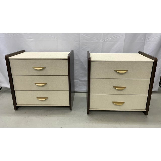 Pair of Modern Linen Chest, Nightstands, Dressers, Walnut, Custom American For Sale - Image 4 of 12