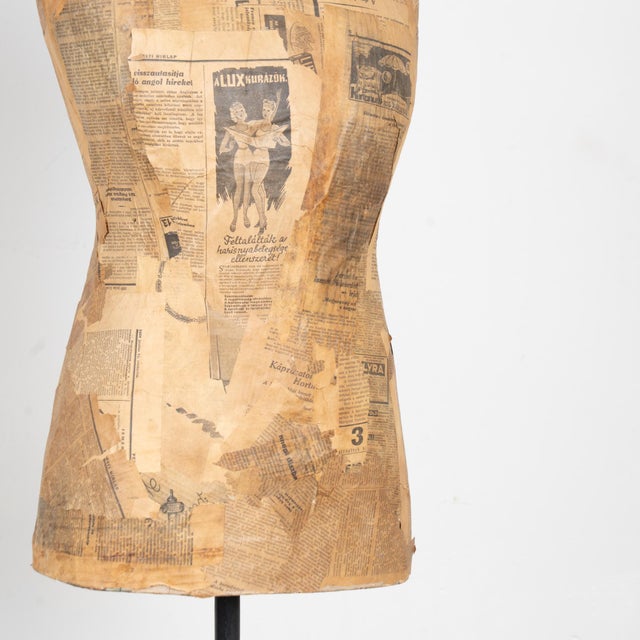 20th Century Vintage Dressmaker's Mannequin Covered in Old Newsprint For Sale - Image 6 of 11