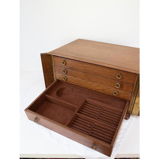 Wood Antique French Oak Cutlery Case for 12 Pieces with 4 Drawers and Lock, 1960s For Sale - Image 7 of 10