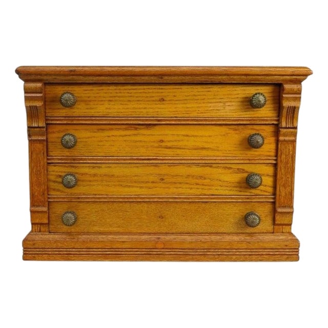 J & P Coats Attr Oak 4 Drawer Spool Cabinet C1900 For Sale