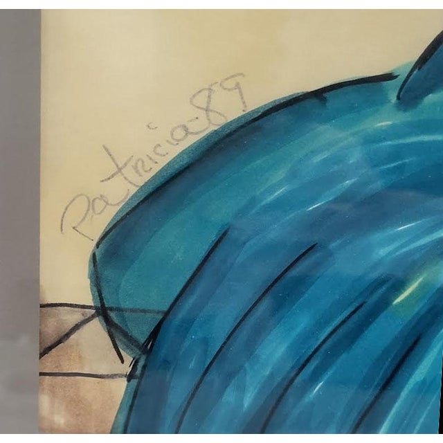 1980s Original Watercolor Exotic Pop Star Woman - Artist Signed "Patricia" - Manner of Patrick Nagel For Sale - Image 5 of 7