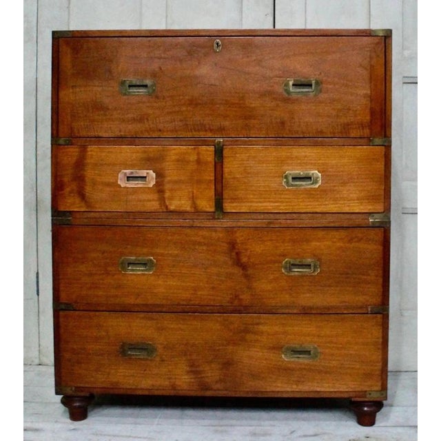 Vintage Teak Military Campaign Secretaire, 1940 For Sale - Image 3 of 11