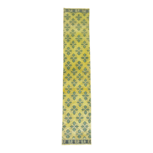 Yellow Green 20th Century Wool Handmade Turkish Konya Runner
