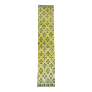 Yellow Green 20th Century Wool Handmade Turkish Konya Runner - 2'6" x 16'4" For Sale