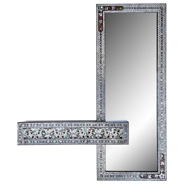 Wood Contemporary Design Mother of Pearl Inlaid Mirror With Shelf For Sale - Image 7 of 14