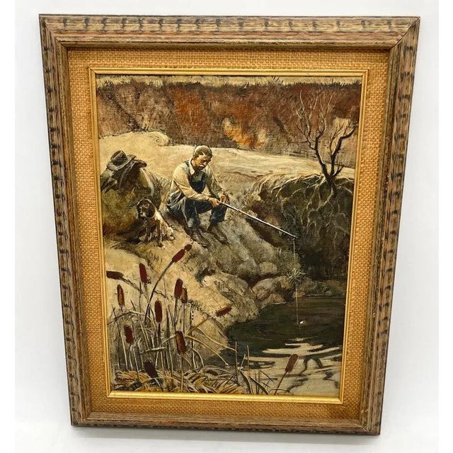 Mid 20th Century Mid 20th Century American School Oil Painting Fishing Landscape Signed Baldwin For Sale - Image 5 of 7