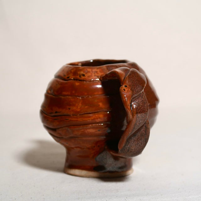 Vintage Brutalist Wabi Sabi Sculptural Studio Pottery Red and Black Glaze Ceramic Vessel For Sale In Tulsa - Image 6 of 17