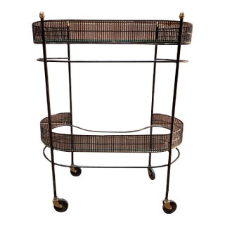 Mid Century Metal Bar Cart Trolley on Wheels For Sale