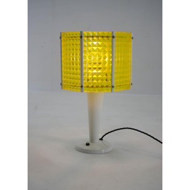 Metal base - new white paint. Plastic shade. Rewired: 1x40W, E25-E27 bulb US plug adapter included. Up to 250V (Europe/UK...