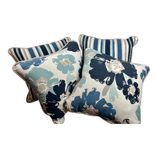 Set of Four Matched Throw Pillows With Floral and Striped Patterns For Sale