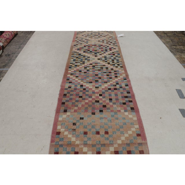 Mid-Century Modern Vintage Midcentury Diamond Pattern Pink and Blue Wool Rug by Rug & Kilim For Sale - Image 3 of 8