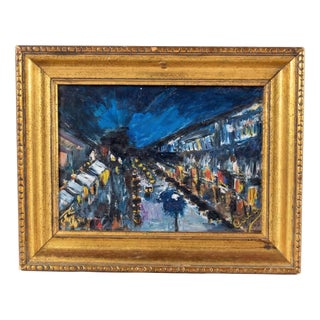 Cuca, Night Street Scene, 1950s, Oil Painting on Panel, Framed For Sale