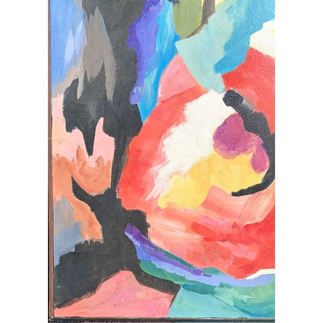 Wood Mid Century Abstract Expressionist Floral Painting, Signed For Sale - Image 7 of 10