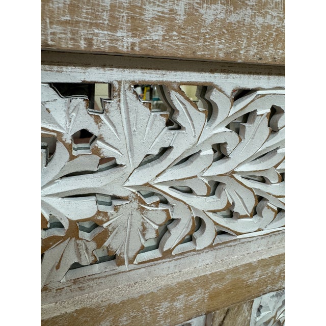 2020s Bohemian Rustic Carved Mango Wood Wall Panel Mirror For Sale - Image 5 of 12