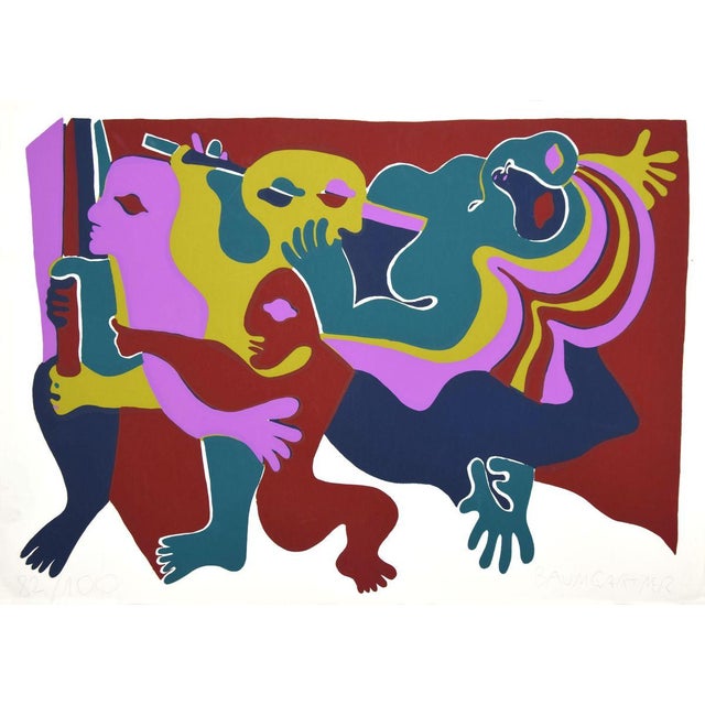 Composition is an original colored Lithograph, realized 1975 by the German artist Fritz Baumgartner. Signed in pencil and...