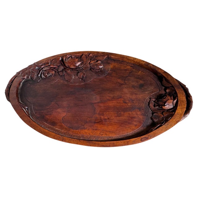 French Art Nouveau Platter in Wood, 1930 For Sale