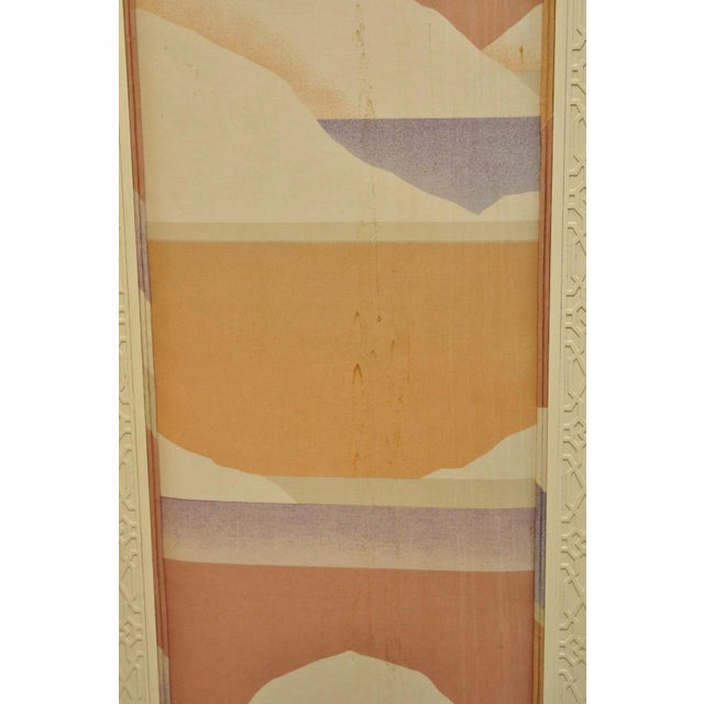 Vintage Oriental Fretwork Bone Lacquer Upholstered 6 Panel Room Divider Screen For Sale - Image 12 of 18