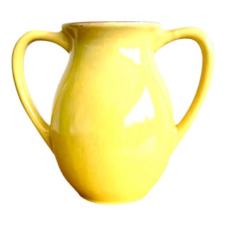 Vintage Boho Vibrant Yellow Glazed Ceramic Vase For Sale