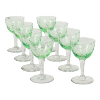 Vintage Uranium Glass Aperitif Glasses from Val Saint Lambert, 1920s, Set of 8 For Sale