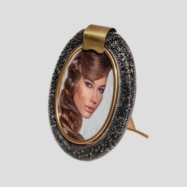 Oval Black Murano Glass Picture Frame with Brass Decor, 1970s For Sale - Image 9 of 9