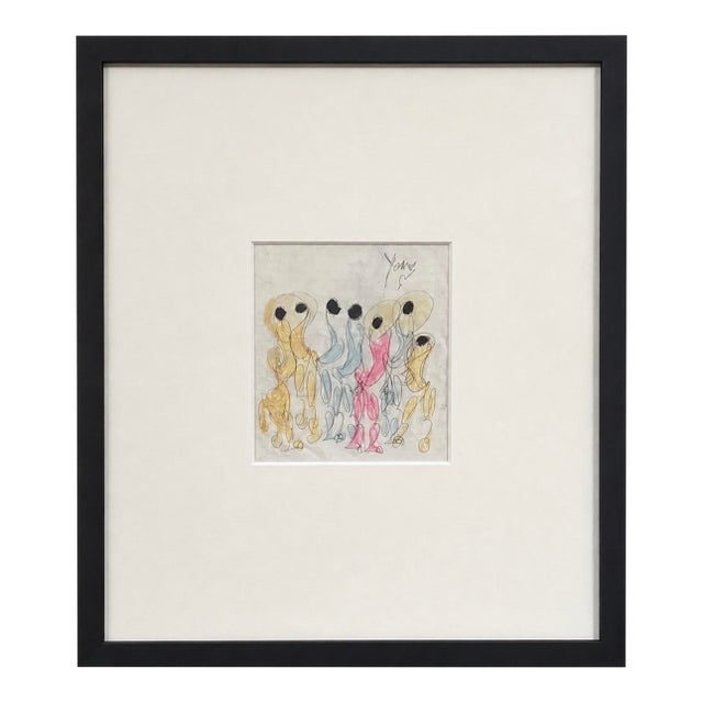 Purvis Young Color Drawing 1990’s , Framed and Signed, 23” X 20” For Sale