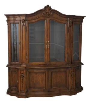 Karges French Style Walnut Curved Glass China Cabinet