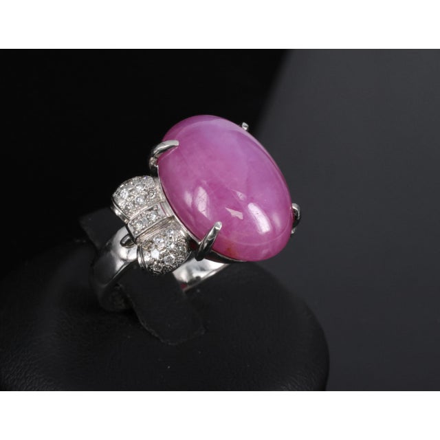 Late 20th Century Rare 21.42ct Natural Pink Star Sapphire & 0.32ct Diamond Platinum Ring, Size 8.5 For Sale - Image 14 of 18