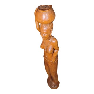 1970s Monumental 47.5" Vintage African Wooden Statue – Hand-Carved Ghanaian Folk Art Floor Sculpture For Sale