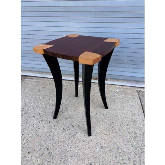 Jeffrey Greene Jeffrey Greene Postmodern Side Table, Mahogany & Curly Maple, 1990 For Sale - Image 4 of 8
