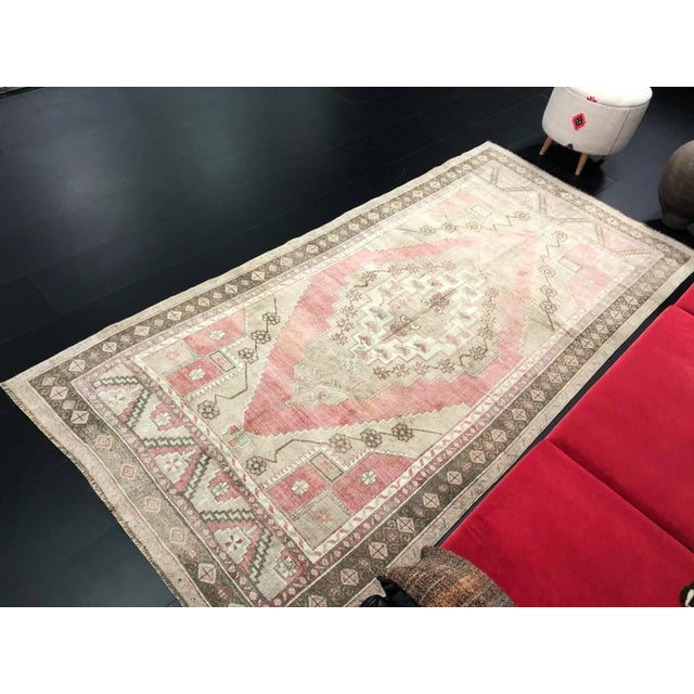 Anatolian Grey and Red Oushak Faded Rug For Sale - Image 6 of 11