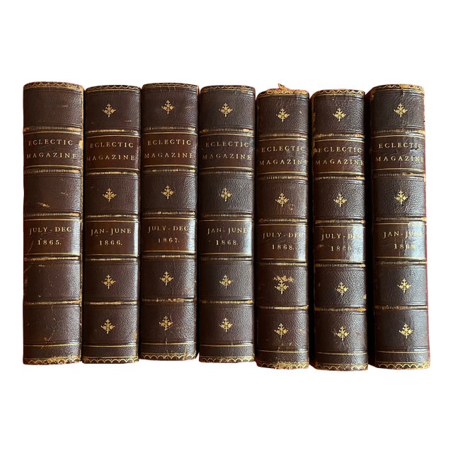 Fine Leather Bindings - Civil War Era Books - Eclectic Magazine Published in New York City - 7 Volumes For Sale