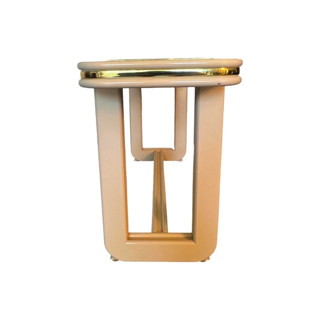 Vintage Mid Century Postmodern Gold and Beige Mirror Console Sofa Entry Table For Sale - Image 4 of 7
