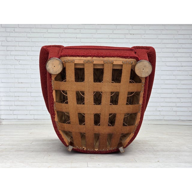 Danish Armchair in Red Wool with Oak Legs, 1950s For Sale - Image 11 of 18