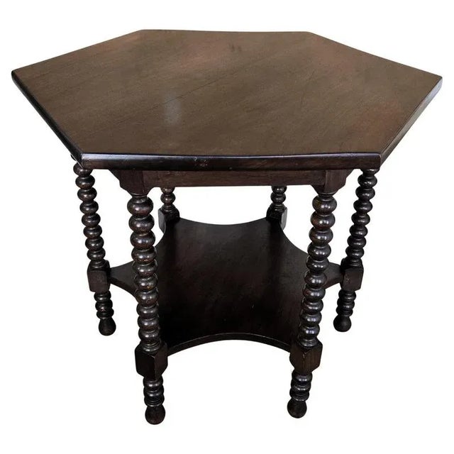 Antique Italian Hexagonal Walnut Coffee Table, 1890s For Sale - Image 9 of 9