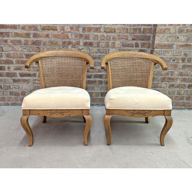 French Country 1990s French Country Oak & Cane Back Slipper Chairs - Set of 2 For Sale - Image 3 of 9