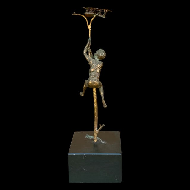 Wood Vintage Curtis Jere Mid-Century Modern Bronze Boy Climbing Tree Sculpture, Signed 1970 For Sale - Image 7 of 9