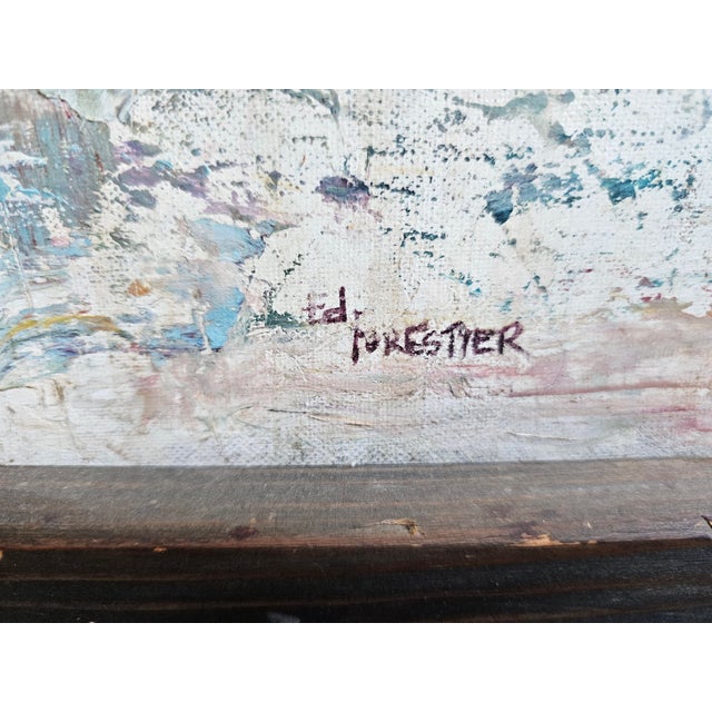 Vintage 1970s Impressionist Impasto Winter Landscape Oil Painting Ed Forestier For Sale - Image 12 of 12