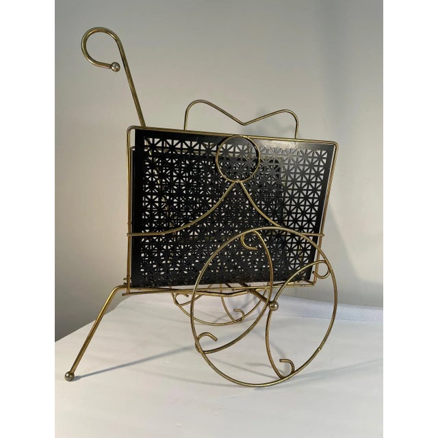 1950s Brass Magazine Rack With Wheels For Sale - Image 10 of 13