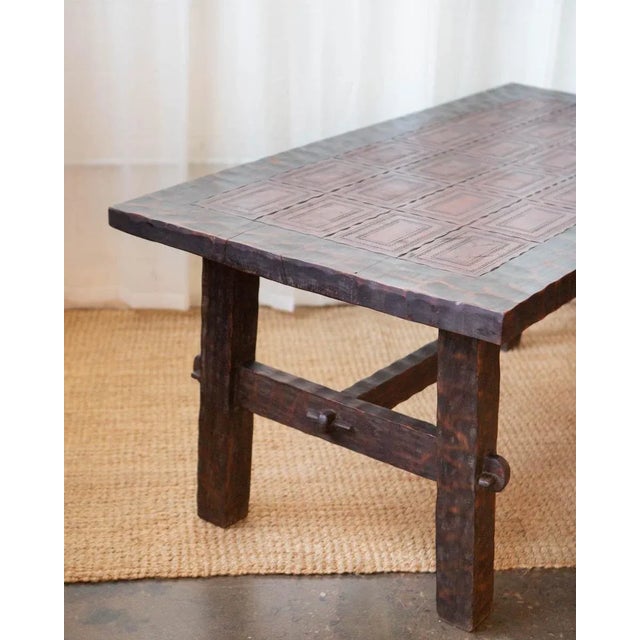 1980s 1980s Brazilian Leather and Wood Dining Set - Table and 6 Chairs For Sale - Image 5 of 18