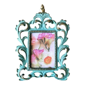 Circa 1980 Baroque-Inspired Verdigris & Gilt Acanthus Leaf Cast Iron Easel Back Picture Frame