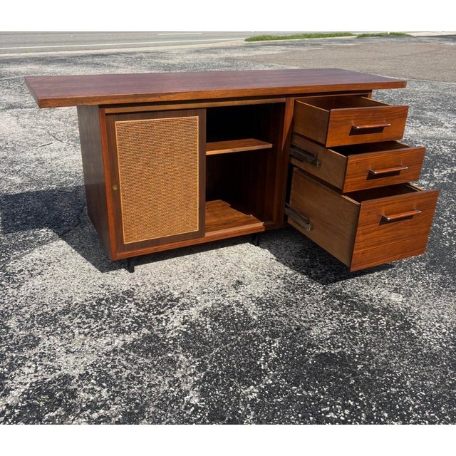 Mid 20th Century Mid Century Walnut & Cane Front Credenza W Refinished Top For Sale - Image 5 of 16