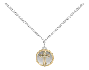 14K Yellow Gold Plated Sterling Silver 1/10 Cttw Diamond Cross Medallion Pendant Necklace
