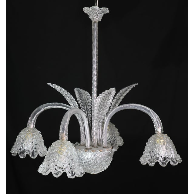 Art Deco Chandelier 4 Light by Barovier & Toso Murano Glass, 1950s For Sale - Image 9 of 12