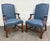 Vintage Chippendale Style Blue Leather and Nailhead Executive Armchairs - Pair For Sale - Image 4 of 11