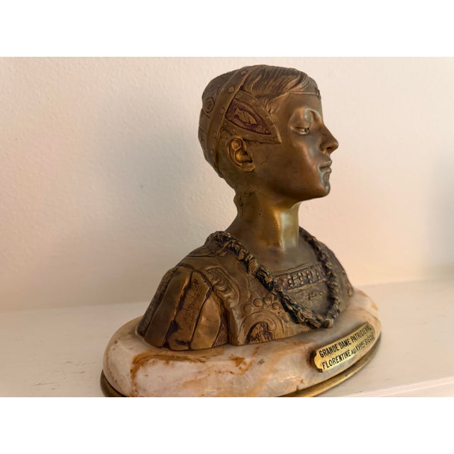 19th-Century Grande Dame Patricienne Florentine Au XVIme Siècle Roland Grange-Colombo Bronze & Marble Bust For Sale In Milwaukee - Image 6 of 8