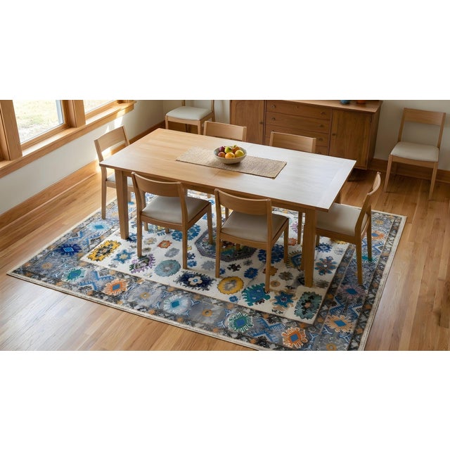 9x12 Ivory Hand-Knotted Wool Floral Constellation Tribal Modern Carpet Rug For Sale - Image 12 of 13