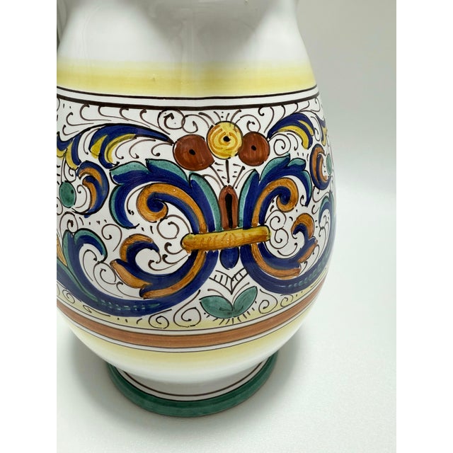 Large Italian Hand Painted Ricco Deruta Pottery Water Pitcher For Sale In Chicago - Image 6 of 11