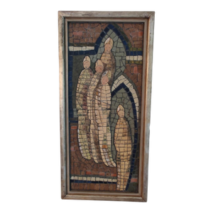 Vintage Mid-Century 1950 Marjorie Shattuck Signed Framed Medieval Maidens Mosaic Tile Painting