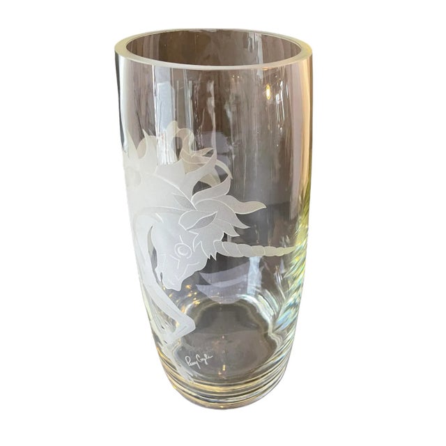 Large Decorative Art Glass Unicorn Vase Signed Perry Coyle For Sale - Image 10 of 13